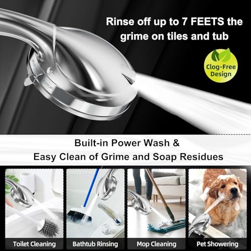 9 Functions High Pressure Shower Head with Handheld,Built-in Pause Mode&Power Wash,Non-Clogging Nozzles,6ft Hose&Bracket