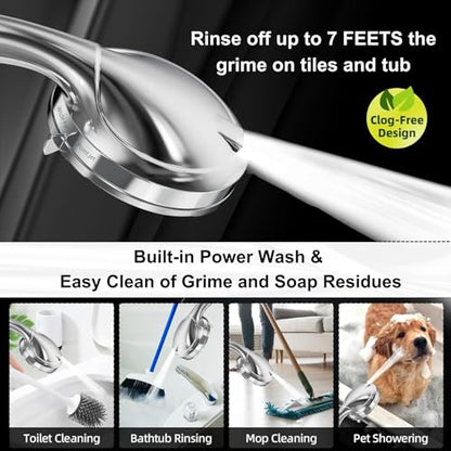 9 Functions High Pressure Shower Head with Handheld,Built-in Pause Mode&Power Wash,Non-Clogging Nozzles,6ft Hose&Bracket