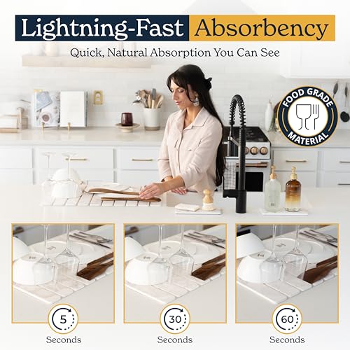 Oleex 3-Pack Stone Dish Drying Mat Set Includes 1 Large 24”x16” & 2 Small 4”x9” for Kitchen Counter-Collapsible Diatomaceous Earth Pad Absorbs Water & Dries Dishes Fast, Non-slip, Odor-Resistant Mats - color: White Marble