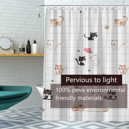 TIKABC Shower Curtain Liner, 4G PEVA Shower Liner, Plastic Waterproof Shower Curtains, with Grommet Holes and 3 Magnetic Weights(Little Cat) - color: Little Cat