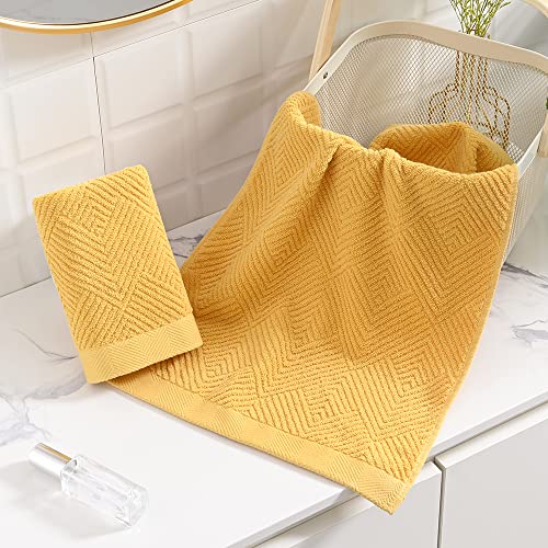 sense gnosis Yellow Hand Towels Set of 2 Striped Weave 100% Terry Cotton Towel Super Soft Highly Absorbent Face Towel for Bathroom 13" X 29" - color: Yellow