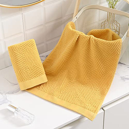 sense gnosis Yellow Hand Towels Set of 2 Striped Weave 100% Terry Cotton Towel Super Soft Highly Absorbent Face Towel for Bathroom 13" X 29" - color: Yellow