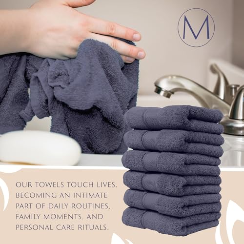 MAURA Indigo Blue Hand Towels for Bathroom. Luxury Turkish Cotton Bath Hand Towels Set of 6. Ultra-Soft, Thick & Plush - Denim Blue - color: Denim Blue, size: Hand Towel (6-Pack)