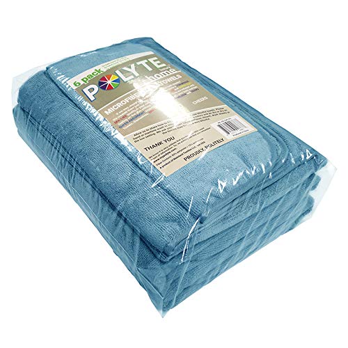 POLYTE 410 GSM Poly Blend Microfiber Quick Dry Bath Towel Set of 6 Pieces | 2-Body Towels, 2-Hand Towels, 2-Wash cloths, Oversize, Lint Free - color: Blue
