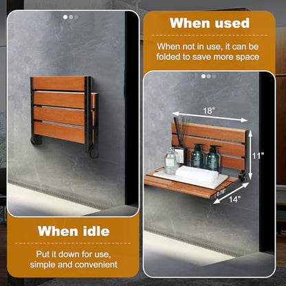 18" Wall Mounted Shower Seat for Adults | Shower Bench Wall Mount for Inside Shower, Fold Down Shower Seat, Shower Seats for Adults - color: Yellow & Aluminum Alloy & Black