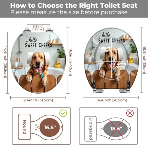 Round Resin Toilet Seat, Quietly Close Quick Release Hinges Cover | Toilet Lid Cover Easy to Clean and Install, Funny Dog Animal Hilarious Rustic Farmhouse Country Wooden Heavy Duty Toilet Seat - color: pattern3, size: O-shape