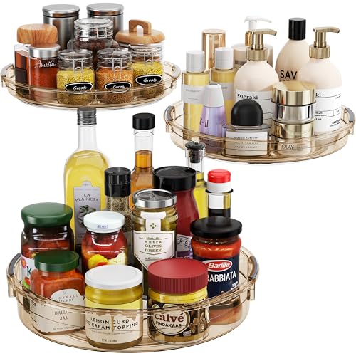 LAMU 3 Pack Lazy Susan Organizer Turntable for Cabinet, Condiment Organizer for Kitchen Pantry Organizers and Storage, Table Top, Fridge, Countertop, Spice Organization, 12'' 10.6'' 9.25'', Amber - color: Amber, size: 3 Pack 12in+10.6in+9.25in