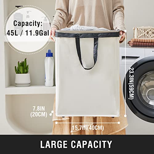 Slim Laundry Hamper with Removable Inner Bag and Side Handles, 45L Small Laundry Baskets to Store Clothes, Narrow Dirty Clothes Hamper for Laundry Room, Bathroom, Bedroom, and Living Room - Beige | Small Laundry Baskets with Mesh Top, Narrow Dirty Clothes