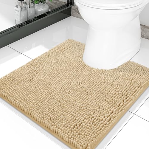 Smiry Toilet Rugs U-Shaped 20x20, Extra Soft Absorbent Contoured Bath Mat | Beige, Machine Washable Non Slip Luxury Chenille Contour Bath Rugs for Toilet - color: Beige, size: 20" X 20" Contour Rug