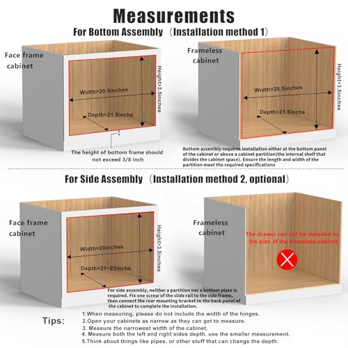 20”W x 21”D x 3”H Soft Close Slide Out Wood Drawer Organizer for Kitchen, (Cabinet Width>20.5 inches for Bottom Assembly, Width= 20 inches for Side Assembly) - size: 20”W x 21”D