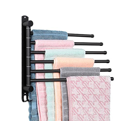 6-Arm Swivel Towel Rack - 180° Rotating Wall Mounted - 304 Stainless Steel Rustproof - Heavy Duty Space Saving for Bathroom Kitchen Laundry Room (Matte Black) - color: Black, size: 6 Arms