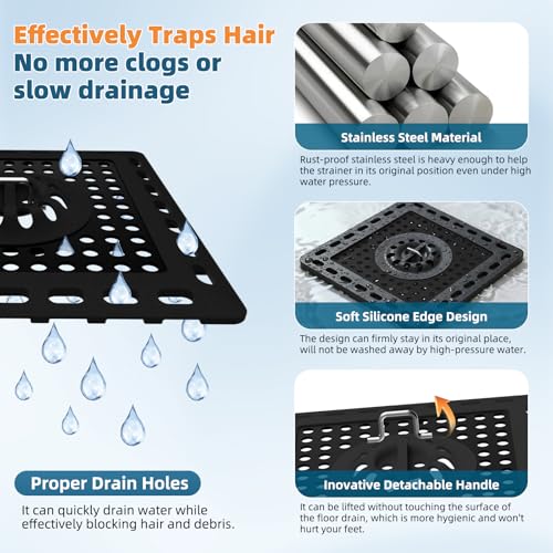 Hibbent Upgraded Shower Drain Hair Catcher, Shower Cover for Bathroom Floor 4" Drain, Anti-Clogging Strainer, Stainless Steel Kitchen Sink Strainer with Handle, Matte Black - color: 4' Matte Black