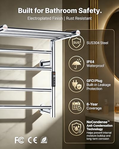 Heated Towel Rack Foldable Smart Dual-Zone APP No-Drill Chrome CA3 - color: Chrome, size: Pro-7Bar H27.56 x W21.65