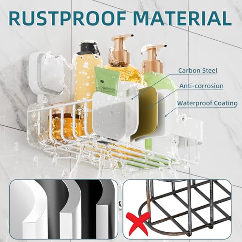 TAILI Shower Caddy Suction Cup Rustproof Metal Shower Shelves White 3pack | Rustproof,No Drilling Wall Mounted Basket, Upgraded Removable Suction Cup Bathroom Organizer Heavy Duty Shampoo - color: White 3pack