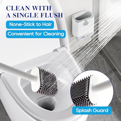 Silicone Toilet Bowl Brush with Holder, 2 Pack, White | Ventilated Holder, Floor Standing & Wall Mounted, Toilet Cleaner Brush for RV Travel, Camper, Family Bathroom - style: 2 Pack