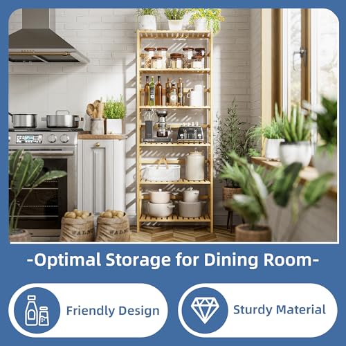 HITNET Bamboo Shelf, 6-Tier Adjustable Tall Open Bookcase, Bathroom Storage Rack Freestanding Shelving Unit, Plant Display Stand for Small Space, Natural - color: Natural