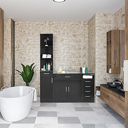 BNSPLY Tall Bathroom Cabinet, Narrow Slim Linen Cabinet with 3 Tier Open Shelves and Drawer, Free Standing Linen Tower for Bathroom, Living Room, Kitchen (White 13.4" W x 13" D x 70" H)