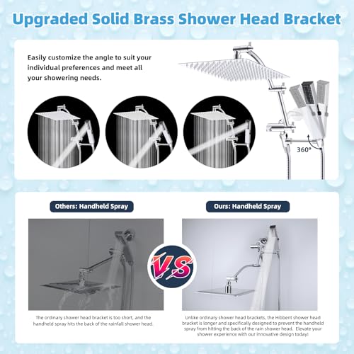 Hibbent All Metal CUPC Certified 12'' Rainfall Shower Head, Dual Shower Head Combo with 4 Handheld Sprays, High Pressure Shower Wand, 16'' Adjustable Extension Arm, 71'' Hose, Shower Holder, Chrome - color: Chrome, style: Square 12''