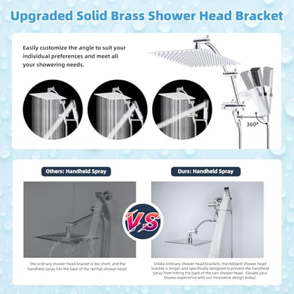 Hibbent All Metal CUPC Certified 12'' Rainfall Shower Head, Dual Shower Head Combo with 4 Handheld Sprays, High Pressure Shower Wand, 16'' Adjustable Extension Arm, 71'' Hose, Shower Holder, Chrome - color: Chrome, style: Square 12''