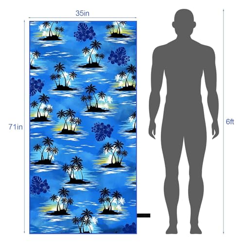 Oversized Microfiber Beach Towel Thin, Blue Sunset Seaside Hawaiian Style Double Sided Printed Towel 1PC, Large Soft Absorbent Compact Towels for Men Women Adults, Summer Pool Swim Rafts Bath, 35"x71" - style: Blue Sunset Seaside Hawaiian