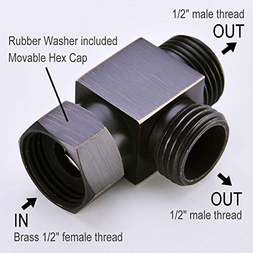 1/2" Brass Bronze 3 Way Diverter, Hose Fitting Tee, T Shape Adapter Connector for Angle Valve Hose, Bath Shower Arm, Toilet Bidet Sprayer Faucet, Oil Rubbed Bronze Finished - color: Bronze