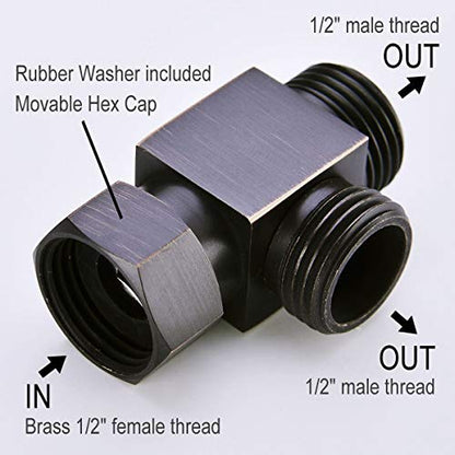 1/2" Brass Bronze 3 Way Diverter, Hose Fitting Tee, T Shape Adapter Connector for Angle Valve Hose, Bath Shower Arm, Toilet Bidet Sprayer Faucet, Oil Rubbed Bronze Finished - color: Bronze
