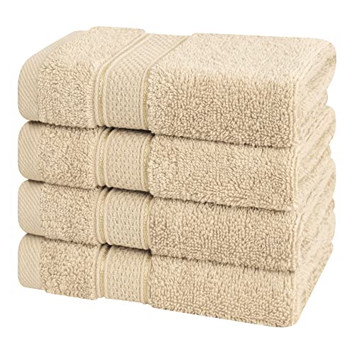 American Soft Linen Salem Washcloth Sets, 4 Piece Luxury 600 GSM 100% Cotton Washcloths for Bathroom, 13x13 inches Washrags Premium Quality Hand Face Towels, Beige - color: Beige, size: 13x13"
