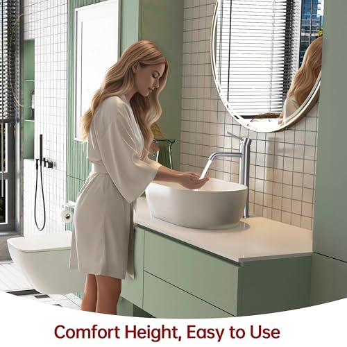 SUMERAIN Brushed Nickel Tall Bathroom Vessel Sink Faucet | Single Handle, Single Hole, 304 Stainless Steel, Water-Saving, with Faucet Supply Lines, Easy DIY Install - color: Brushed Nickel, size: Vessel Sink faucet