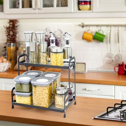 2-Tier Metal Countertop Organizer – Standing Shelf for Bathroom Vanity, Kitchen Spice Rack, Under Sink Storage, Cosmetics Display - color: Black-wgxk-02
