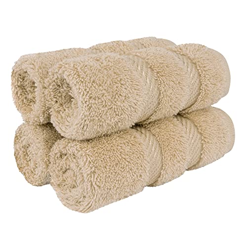American Soft Linen 100% Cotton Luxury Turkish Towels, 4 PC Washcloth Set | Soft Absorbent Quick Dry OEKO Tex Standard 100 Certificated Durable Machine Washable Premium Hotel Quality - color: Beige, size: 13"x13"