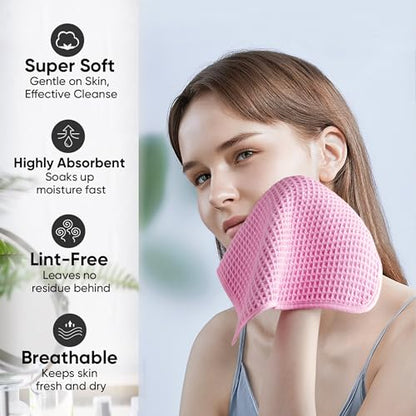 Microfiber Waffle Face Towels, 4 Pieces, Soft, Absorbent, Fast Drying, Lint Free 430 GSM (Pink) - color: Pink