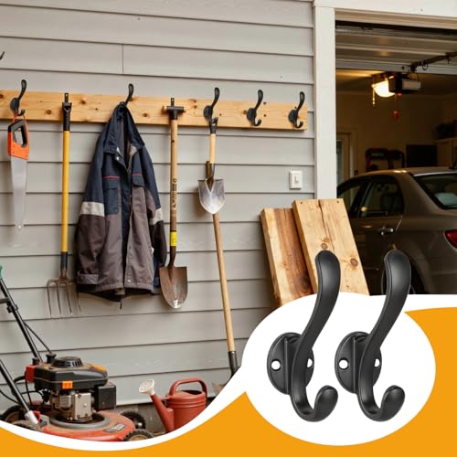 4 Pack Coat Hooks Wall Mount Heavy Duty Utility Retro Double Hooks for Hanging Coats,Hat, Towel, Key, Robe, Scarf, Bag, Cap (Black) - color: 4 Pack-Black