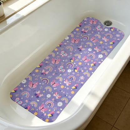 Rainbow Butterfly Bathtub Mat Non Slip with Drain Holes and Suction Cups Bath Mat 40x16 Inch Tub Mats Shower Mats for Kids - color: Rainbow