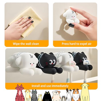 2 PCS Kids' Bathroom Toothbrush Holder,Suction Mount Silicone Toothbrush Holder,Cute Cartoon Cat and Dog Design, Perfect for Kids and Families