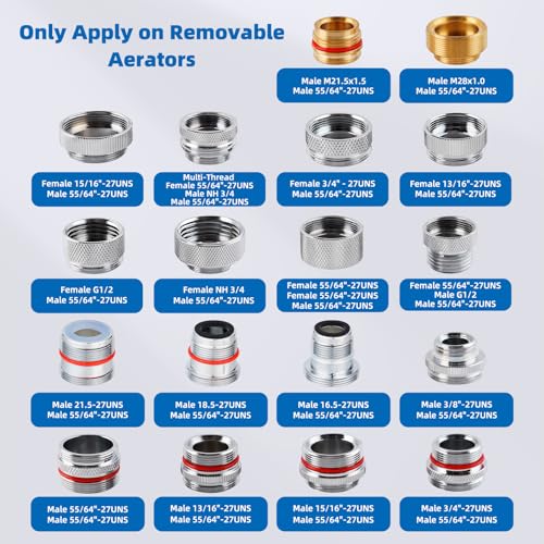 18-PCS Brass Faucet Adapter Kit, Metal Kitchen Sink Faucet Aerator Adapters | Male Female Connectors for Bathroom Removable Aerator Faucets, Garden Hose, RV, 4 PCS Aerator Removal Tools, Easy DIY Install - style: Equipped with 4 Aerator Removal Wrench Too