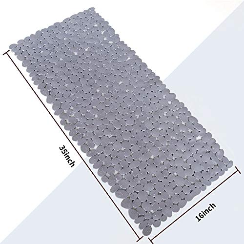 SONGZIMING Pebble Bath Mat 35x16 Inches for Bathtub to Non Slip in Shower with Drain Holes, Suction Cups (Grey) - color: Grey