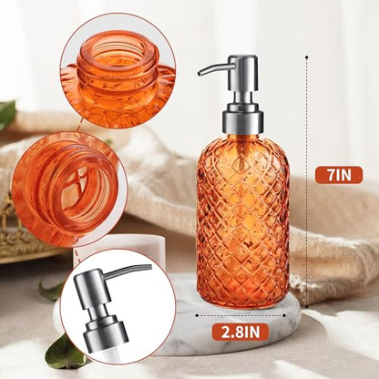 Kaishun 14 OZ Refillable Glass Soap Dispenser for Hand Soap & Lotion,Orange - color: Orange