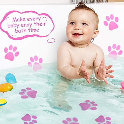 Mudder 20 Pcs Non Slip Bathtub Sticker Cute Anti Slip Shower Sticker Adhesive Black Grey Pink Paw Decal Safety Traction Grip Treads Appliques for Bathtub Pool Boat Stair Shower Floor(Pink) - color: Pink