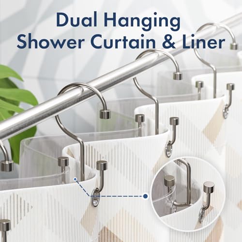 Bathway Shower Curtain Hooks Nickel Shower Curtain Rings, 12 Pcs Metal Double Hooks Rings Rust Proof for Bathroom Shower Curtain Rod - color: Nickel, style: Modern