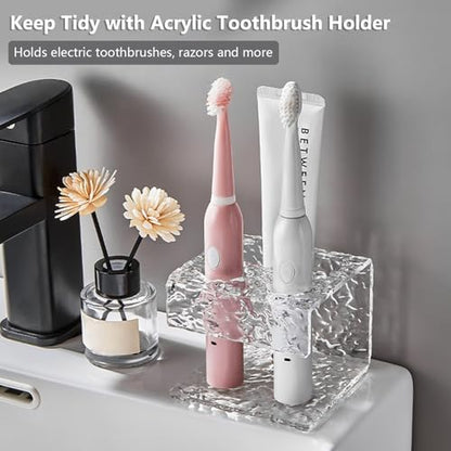 Bathroom Toothbrush Holder, Clear Acrylic Electric Toothbrush Organizer & Toothpaste Container, Wave Pattern Stand with Multi-Hole Design, Large Capacity Tooth Brush Holder for Bathroom Countertop