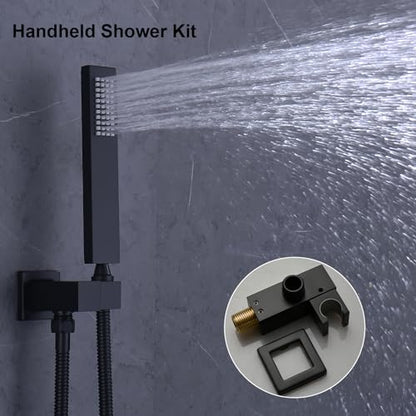 Dual Shower Mixer 6 Way Full Body Shower Head System Rain 12+8+8 Inch With Wall Mount 6 Pcs Jets 2 Handheld Shower Diverter Valve Digital Display Fauct Set,Matte black - color: Matte Black