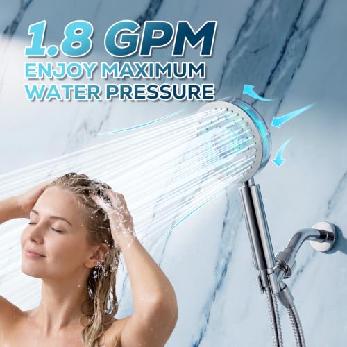 All Metal Handheld Shower Head with 72" Hose, High Pressure Shower Heads | 6 Spray,Stainless Steel Showerheads,Built-in Pause Mode,Hand HeId Showerhead,Non-Clogging Nozzles,Adjustable Brass Holder - color: Chrome Silver