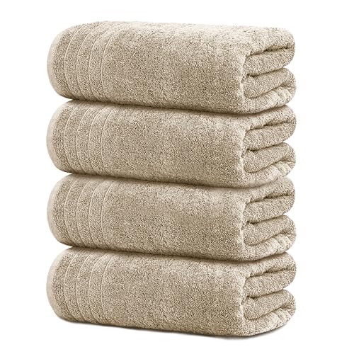 4 Piece Extra Large Bath Towels 30 x 60 Inches, Beige | 100% Cotton, Larger & Lighter Weight, Quicker to Dry, Super Soft and Absorbent, Perfect for Bathroom - color: Beige