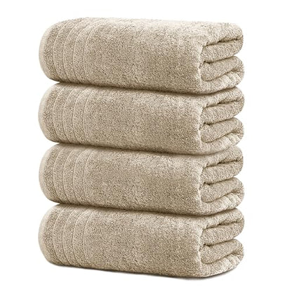4 Piece Extra Large Bath Towels 30 x 60 Inches, Beige | 100% Cotton, Larger & Lighter Weight, Quicker to Dry, Super Soft and Absorbent, Perfect for Bathroom - color: Beige