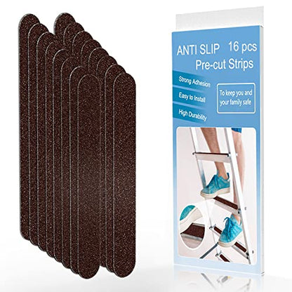 1" x 12" Brown Anti Slip Tape, 16pcs Non Slip Pre-Cut Strips | Treads Safety Non Skid Adhesive Strips for Ladder, Step Stool and Stair - color: Brown, size: 1" x 12"