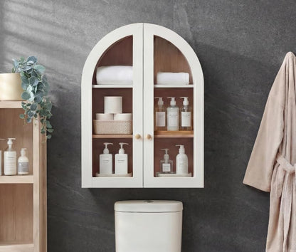 Bathroom Arched Wall Cabinet, 23.5'' Wide Medicine Cabinet, Bathroom Cabinet Wall Mount with Glass Doors & Adjustable Shelves, Over The Toilet Storage Cabinet for Laundry Room, Bedroom,Kitchen, White - color: White