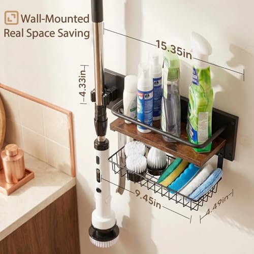 Cleaning Supplies Organizer Wall Mounted | Cleaning Organizer with Blanket for Storage, Laundry Room Organization Storage Shelves with Clip Hook for Bathroom Kitchen