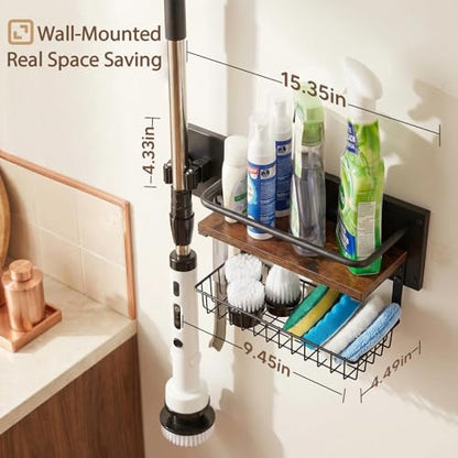 Cleaning Supplies Organizer Wall Mounted | Cleaning Organizer with Blanket for Storage, Laundry Room Organization Storage Shelves with Clip Hook for Bathroom Kitchen