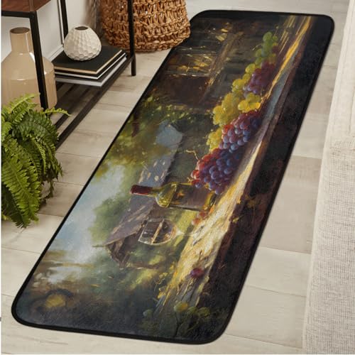 Long Runner Rug 2' X 6'Farm Grape Wine Washable Soft Comfort Carpet Runner Non-Slip Absorbent Area Rugs for Indoor Hallway Kitchen Laundry Bathroom Entryway Bedroom Runner Mat - color: A05:farmhouse Grape