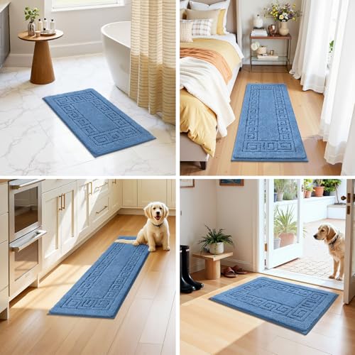 Pauwer Bathroom Rugs Sets 3 Piece, Plush Absorbent Bath Rug, Blue | Microfiber Bath Mat Set, Non Slip Washable, Quick Dry Floor Carprt, Soft U Shaped Toilet Mats For Bathroom Shower Sink - color: Blue